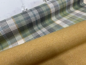 Check Tartan FABRIC UPHOLSTERY MATERIAL 140cm wide Next Tweedy range green gold - Picture 1 of 16