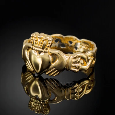 Anillo de oro con banda de trinidad Claddagh para dama Foto 1 de 4