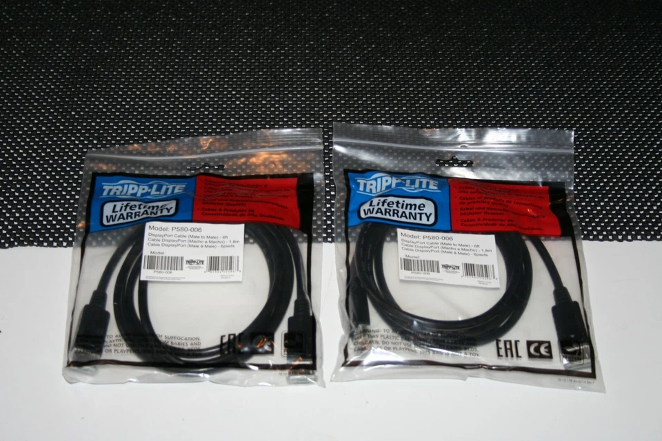 NUEVO LOTE DE 2 TRIPP LITE P580-006 6 pies DisplayPort Dispositivo Cable Macho a Macho 6 pies Foto 1 de 1
