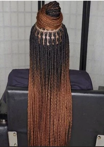 "PRE ORDER" Handmade Human Hair Lace Frontal Knotless Braid Wig,Box Braided Wig. - Picture 1 of 2