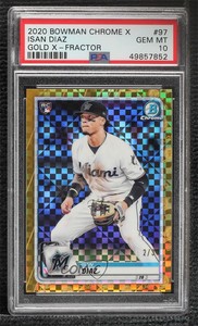 2020 Bowman Chrome X Gold /3 Isan Diaz #97 PSA 10 GEM MT Rookie RC