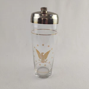 Vintage 1950s Cocktail Shaker Glass with Metal Lid Gold Eagle - Picture 1 of 9