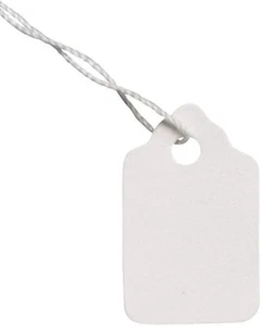 1000 White String Tags Strung  5/8" x 1" H Blank Merchandise String # 1 Tag - Picture 1 of 3