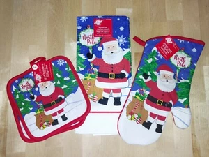 Sehr buntes Weihnachtsmann Küchentuch, Handschuh & 2 Topflappen Set / NEU! - Bild 1 von 5