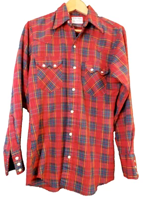 Vintage 1970s Ranchwear Red Plaid Shirt JACKE WOLFE Button Long Sleeve S Slim - Image 1 of 4