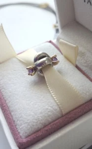 PANDORA Genuine Silver & 14ct Gold Purple Amethyst 'Love Knot' Charm #790371AM - Picture 1 of 4
