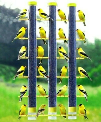 FINCHES FAVORITE 3 TUBE NYJER THISTLE FINCH FEEDER SE324Y YELLOW FEEDS 24 BIRDS! - Image 1 of 2