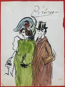 Pablo Picasso (Handarbeit) Mischtechnik auf Papier Gemälde signiert und gestempelt - Bild 1 von 2