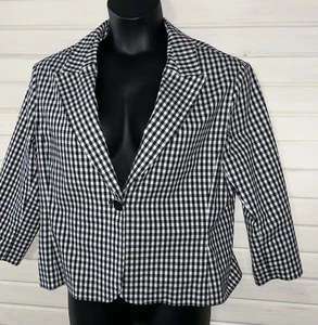 St. John Black Label Gr. 16 Gingham Karo Baumwolle Elasthan Blazer schwarz weiß gebraucht, in einwandfreiem Zustand - Bild 1 von 14