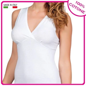 Canotta intima donna con forma seno a costina in cotone spalla larga reggiseno - Foto 1 di 5