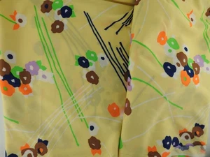 Vintage 60s 70s Mid Century Hippy Mod Floral Yellow Polyester 2 Yards Fabric - Picture 1 of 4