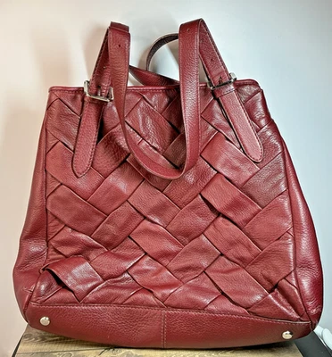 Cole Haan Prudence Merlot Woven Hobo Bag Purse Red - Image 1 of 4