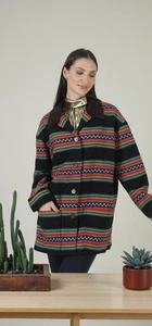 VTG Striped Southwestern Pendleton Knockabout Wool Coat Barn Jacket Sz 12 - Picture 1 of 12