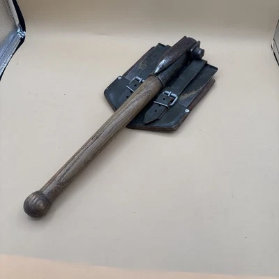 Pala plegable militar vintage 1959 con mango de madera y estuche de cuero Foto 1 de 4