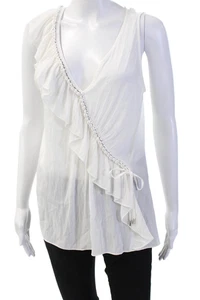 Ramy Brook Women V-Neck Sleeveless Blouse White Solid 100% Polyester Size M - Picture 1 of 6
