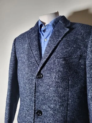 J Crew Thompson Men’s Wool Blend Navy Herringbone Tweed Over Coat Sz 40 Dress - Image 1 of 4