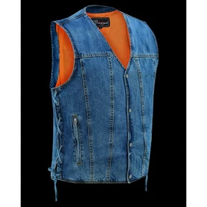 Men's Blue VNeck Denim Vest for Motorcycle Riders - Picture 1 of 14