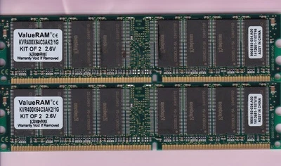 1GB 2x512MB PC3200 DDR-400 Kingston KVR400X64C3AK2/1G Desktop Memory Kit DDR1 - Image 1 of 3