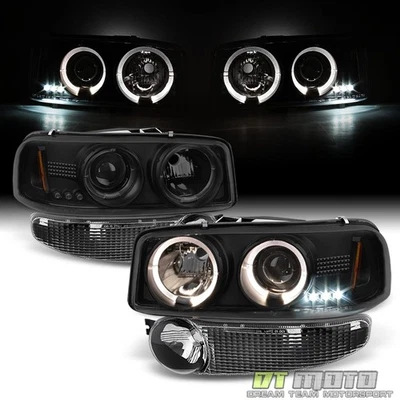 2001-2006 GMC Yukon XL Denali Sierra C3 [Black Smoke] Headlights+Bumper Lamps - Image 1 of 4