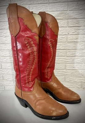 男式 OLATHE 9.5 D 棕色/红色 17 英寸高 Buckaroo 牛仔靴美国 🇺🇸 — 第 1/4 张图片