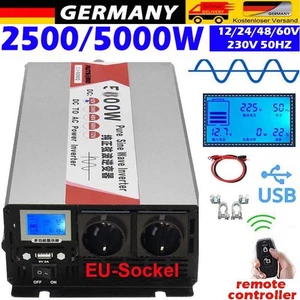 2500W 5000W Max 12V 24V 60V to 230V Reiner Sinus Spannungswandler Wechselrichter - Bild 1 von 27