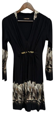 Vestido Roberto Cavalli Estampado Pluma Elástico Maxi Talla M Negro Adornado De Colección Foto 1 de 4