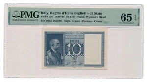 ITALY banknote 10 Lire 1944 PMG MS 65 EPQ Gem Uncirculated - Picture 1 of 7