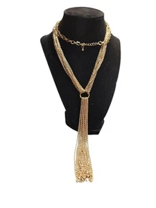 Unsigned Goldtone Double Chain Necklace 28" With 5" Chain Tassel - Picture 1 of 3