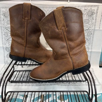 Justin Roper Juvenil Talla 1D EE. UU. Cuero Marrón Vaquero Botas Occidentales 3410Y Foto 1 de 4