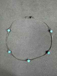 VINTAGE 18k White Gold Station Bracelet w/ 4mm Turquoise Beads - 10 Inches - Picture 1 of 15