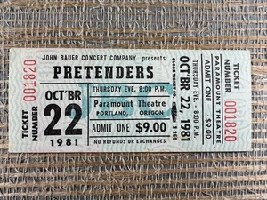 The Pretenders 1981 Unused Concert Ticket Message of Love Tour Portland Oregon - Picture 1 of 2