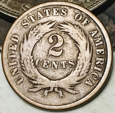 1868 Two Cent Piece 2C Ungraded Civil War Era US Copper Coin CC26943 - Image 1 of 4