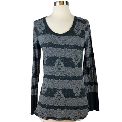 NO BOUNDARIES women Black gray lace polka dot design extra long sleeves L 11-13 - Image 1 of 4