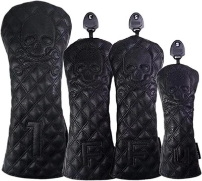 Premium Leder Totenkopf Golf Holz Head Cover Driver Fairwayholz Hybrid Schlägerabdeckung