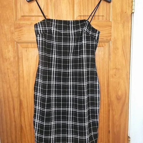 VETEMENTS Mini abito donna bodycon bianco e nero a quadri con spalline taglia M nuovo senza etichette