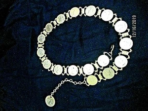 1965 One Cent Gold Tone Regina FD Elizabeth Coin Chain Belt  - Picture 1 of 6