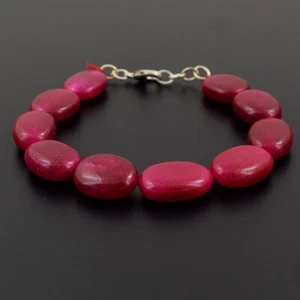 197 Cts Earth Mined 8" Long Red Ruby Oval Shape Beads Womens Bracelet JK 03E322 - Picture 1 of 2