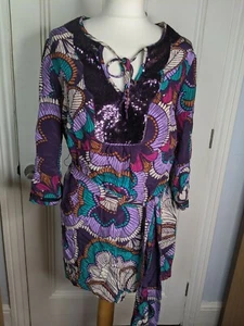 Windsmoor tunic top beach cover up Size 10 100% silk purple floral print sequins - Picture 1 of 8