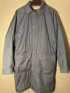 Vintage 90s LL Bean Trench Coat Parka Wool Lined Mens L Tall Made in USA Teal - Picture 1 of 5