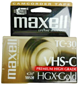 Maxell Camcorder Video Cassette TC-30 VHS-C Premium High Grade HGX-Gold - Picture 1 of 5