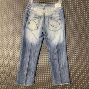 Vintage Y2K White Tag Denim Blue White Washed Wing Design Jeans Men's Size 36x30 - Picture 1 of 8