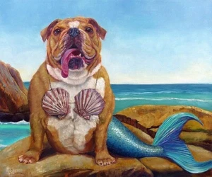 Meerjungfrau Hund KUNSTDRUCK von Lucia Heffernan Bild Größe 18 1/8" x 12 3/4" - Bild 1 von 1