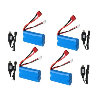 4PCS 7.4V 2000mAh 2s Li-ion Battery T Plug USB Charger for RC Car Off Road Truck - Image 1 of 4