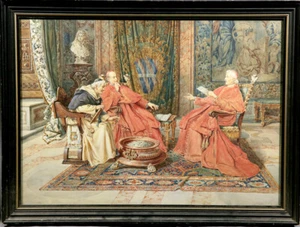 ITALIAN Religious Watercolor on Paper three Cardinals Chatting by Petro Pavesi - Picture 1 of 9