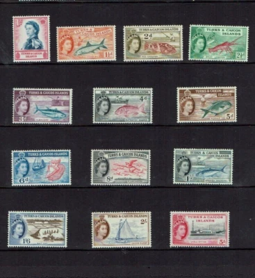 Islas Turcas y Caicos: 1957, QE II definitivo, juego corto a 5/- MLH Set. Foto 1 de 2