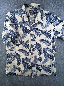 Eddie Bauer Shirt Linen Blend Large Floral Outdoor Short Sleeve Ivory Blue - Picture 1 of 9