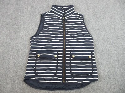 J Crew Vest Womens Medium Blue Stripes Puffer Down Full Zip Jacket Coat Ladies - Image 1 of 4