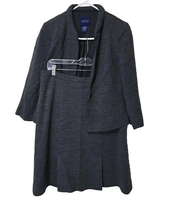 Doncaster Skirt Suit Womens 6 Gray 2PC Zip Blazer Jacket Fluted Skirt Wool Blend - Image 1 of 4