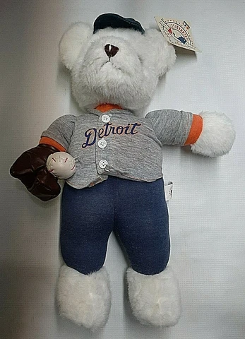 Detroit Tigers 15" Bear Plush Used Uniform Glove Stuffed Animal MLB Baseball Cover