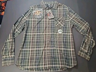 NUEVO CON ETIQUETAS MMA Elite Camisa Para Hombres Grande Bordada Manga Larga Con Botones Nuevo de Lote Antiguo Foto 1 de 4